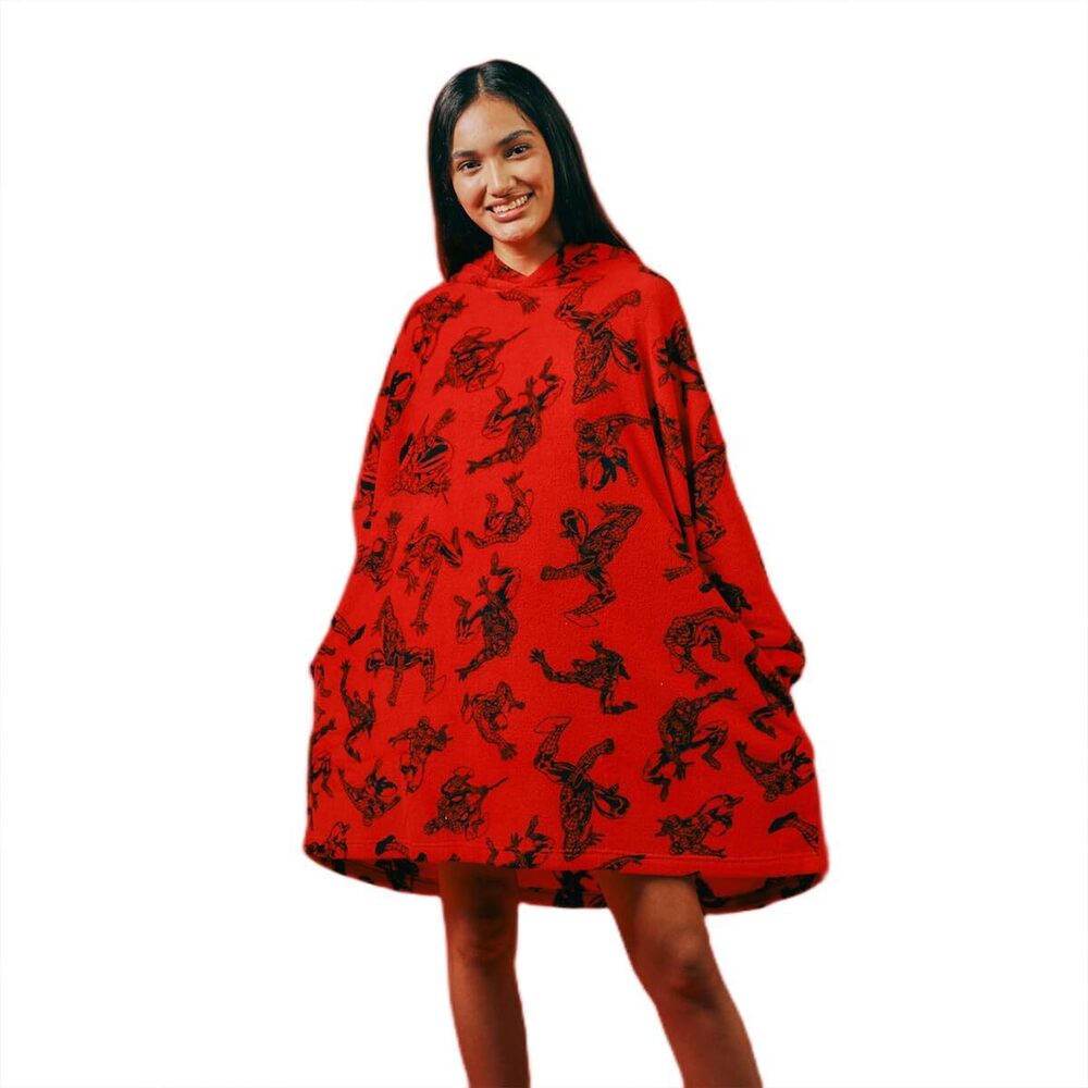 3066 Marvel Spider-Man All-Over Print Red Long Sleeve Oversized Hoodie